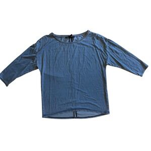 White House Black Market 3/4 Sleeve Washed Blue Denim Knit Top Size M Office